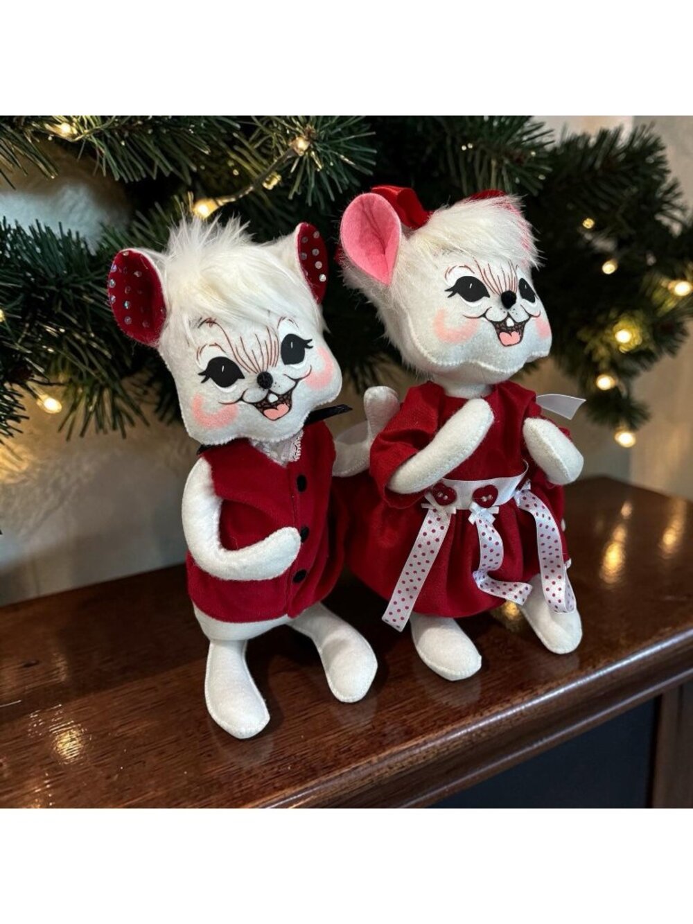 Annalee Dolls 2 White Mice Valentines Mr Mrs Gift Figures Decor Collectible Gift